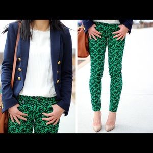 J.Crew Kelly Green & Navy bow Cord Toothpick Pants
